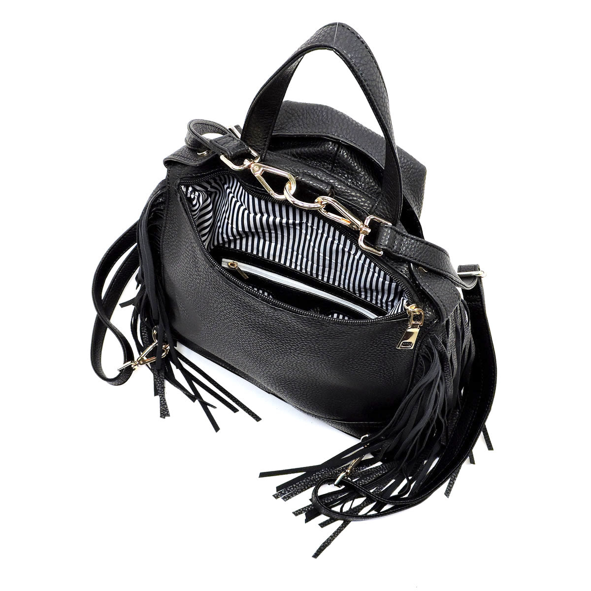 Motorcycle Jacket handbag with fringe-Navy