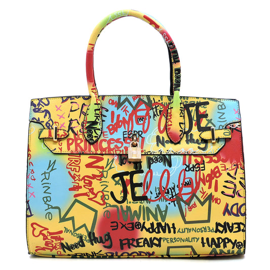 Graffiti Padlock Handbag- Yellow