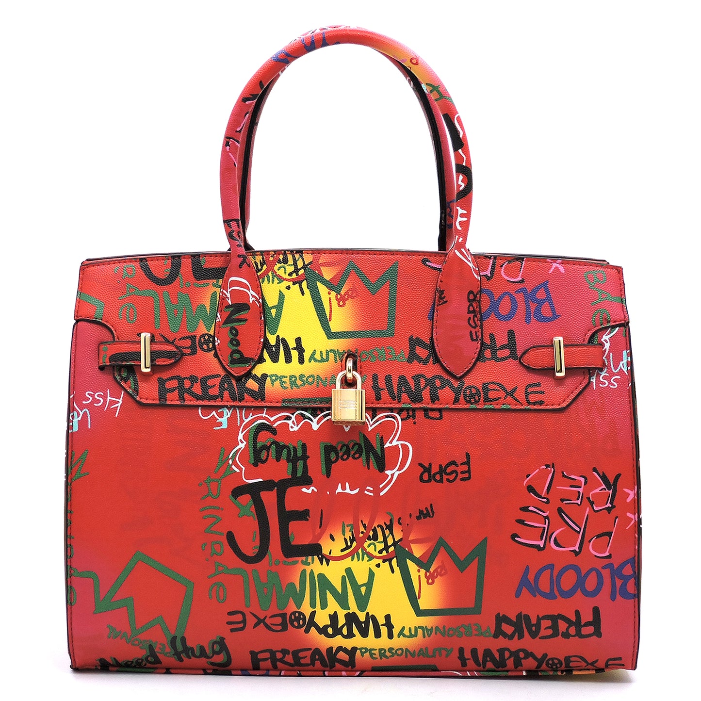 Graffiti Padlock Handbag- Red
