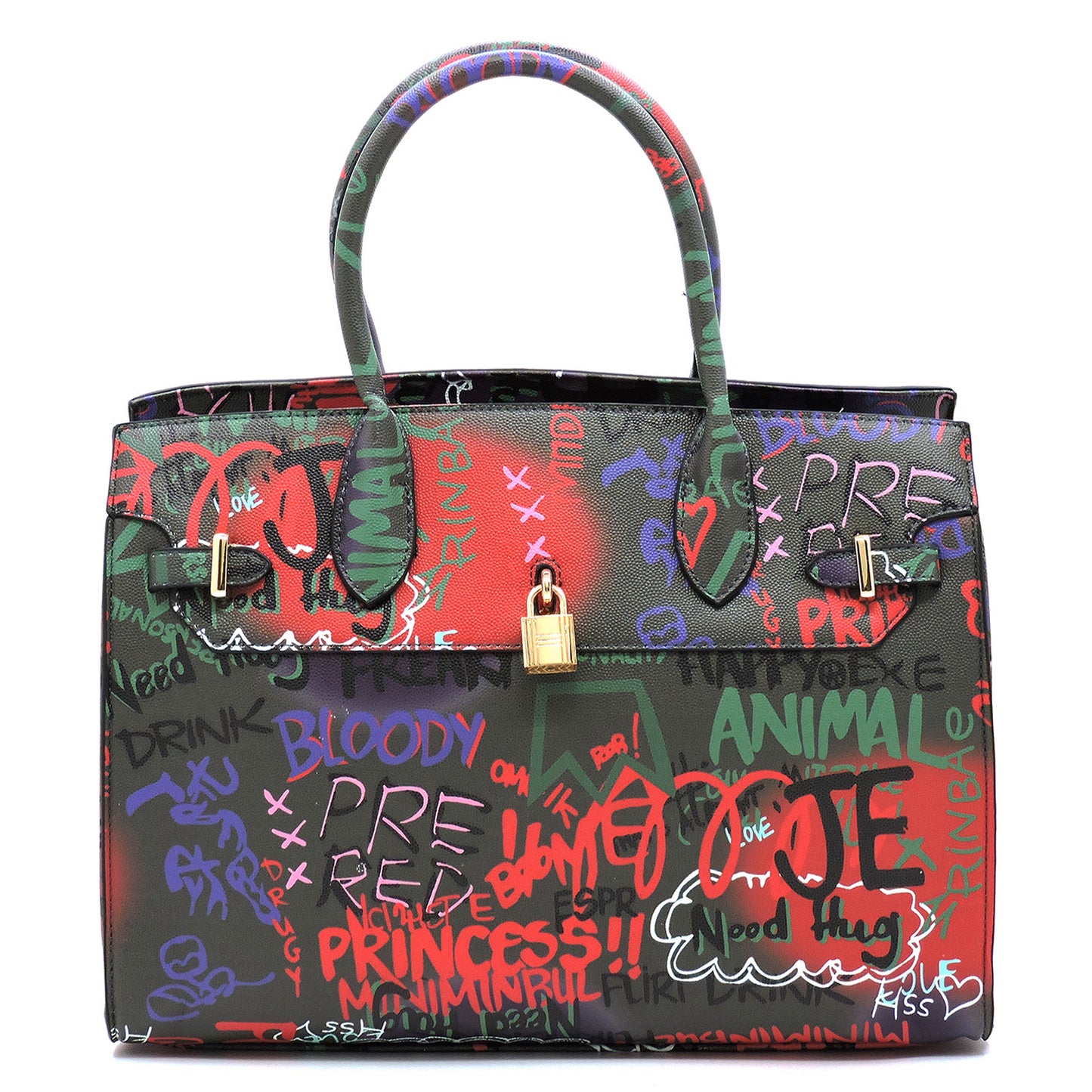 Graffiti Padlock Handbag- Black