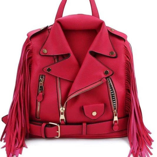 Motorcycle Jacket handbag with fringe-Fuchsia