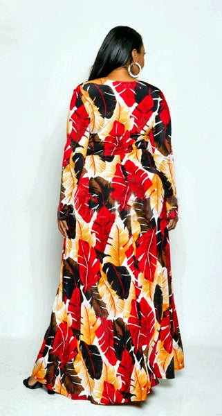 Marlowe Red Fall leaf wrap dress