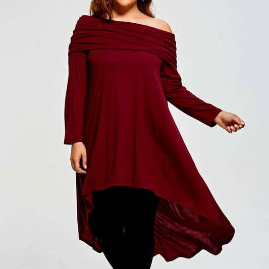 Burgundy Hi-Low Skew neck top