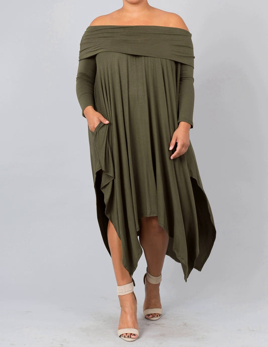 Dawn Handkerchief Long sleeve dress- Olive