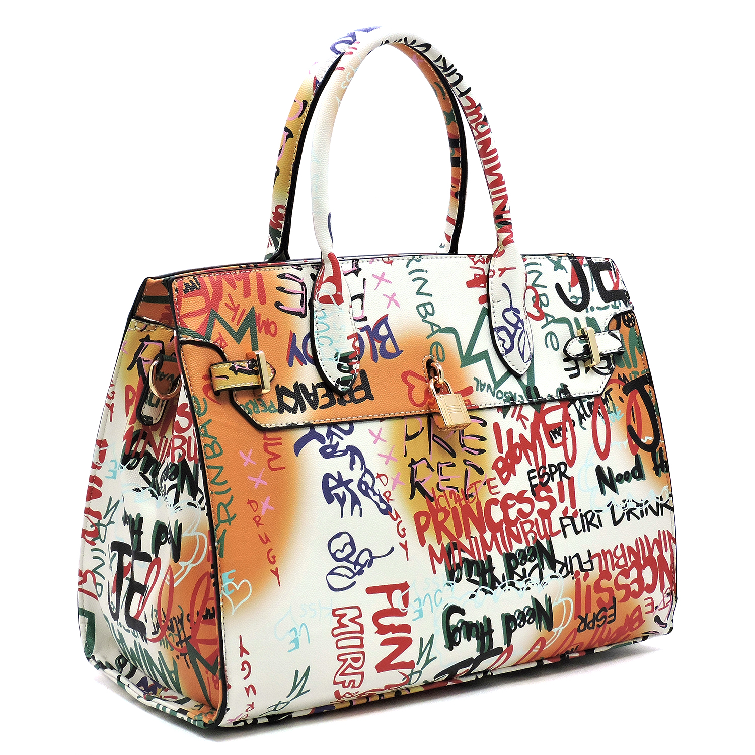 Graffiti Padlock Handbag- Carmel - Angies